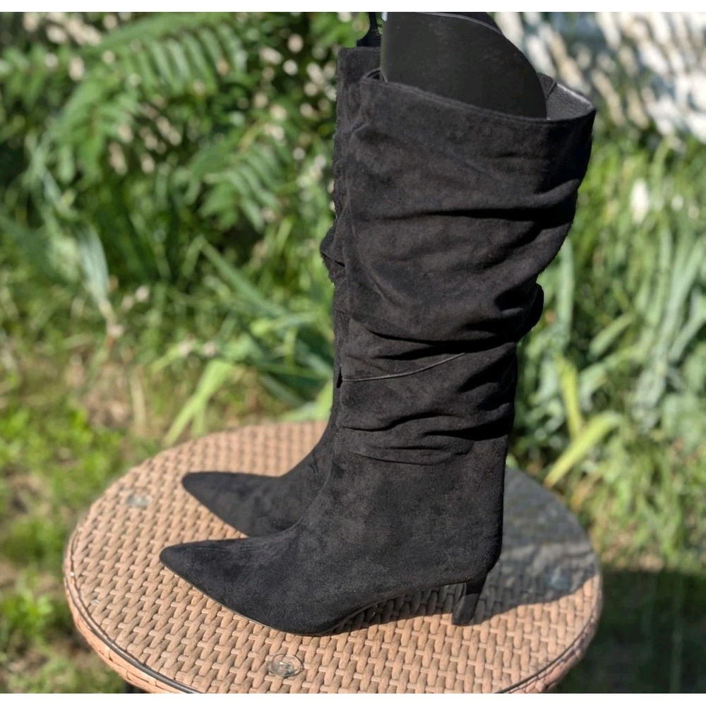 Quiet Luxury Slouch Kitten Heel Boots Black Time & Tru NWT Women's 8.5